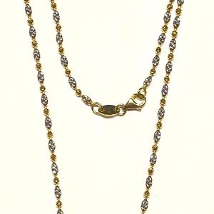 New 14k Yellow Gold and White Gold Diamond Cut Fancy Italian Chain 18” Long